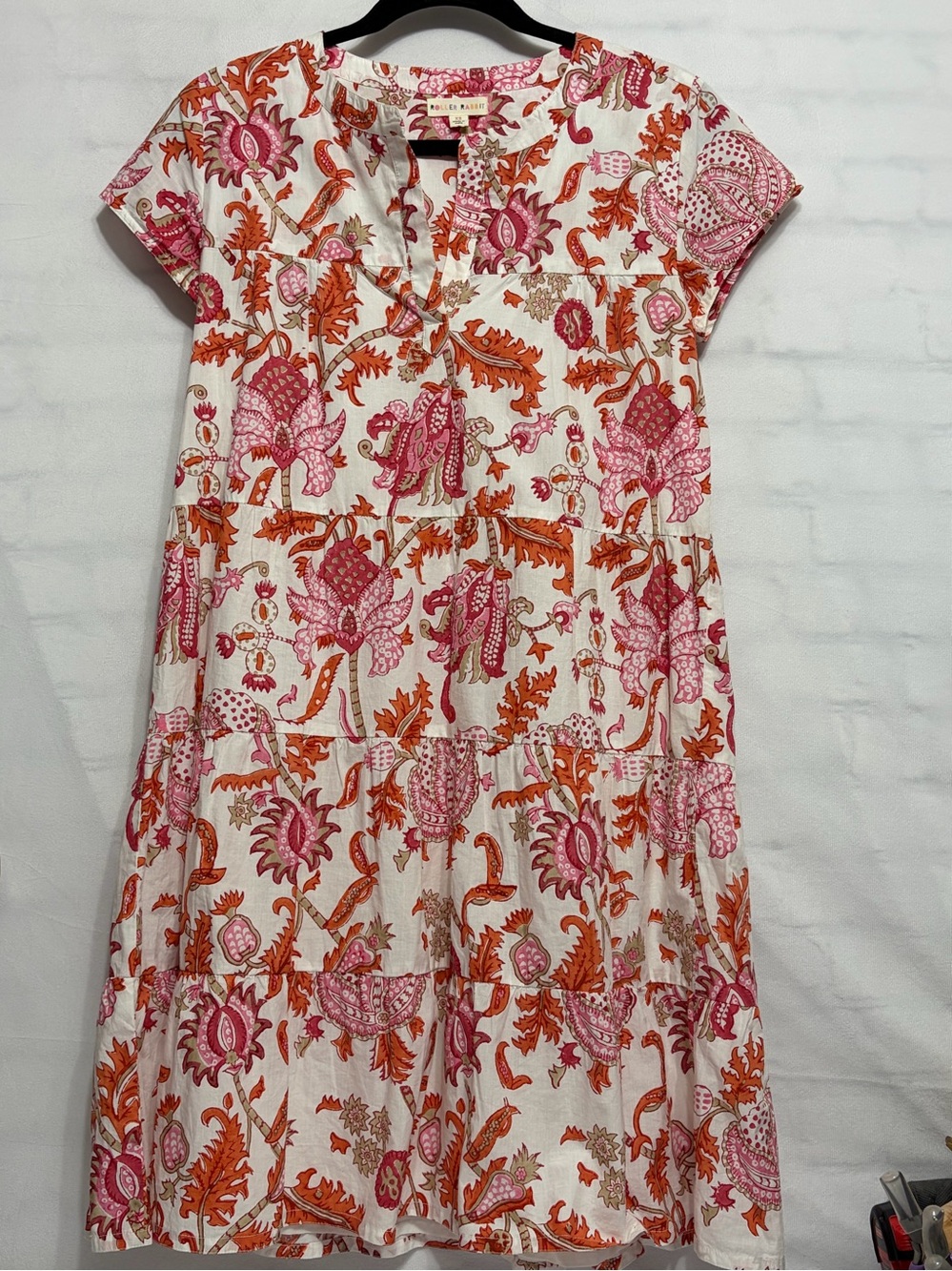 Roller Rabbit Pink and Orange Floral Tiered Midi Dress
